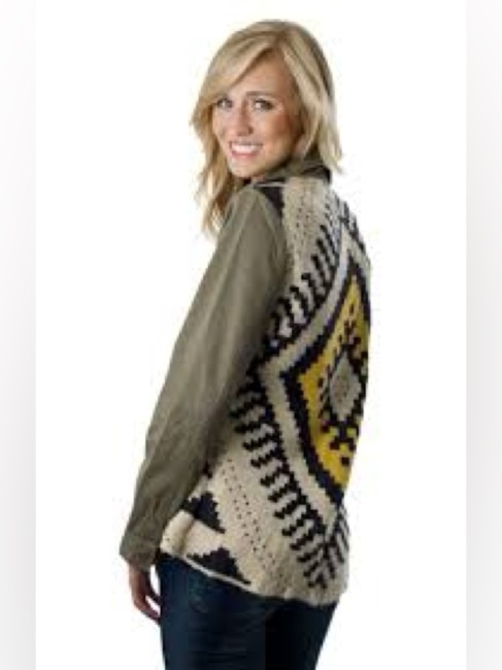 Blu Pepper Cream, Black & Yellow Geometric Knit Vest